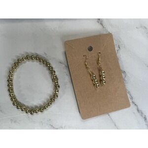 handmade beaded dainty‎ dangle earrings and bracelet set gold plated